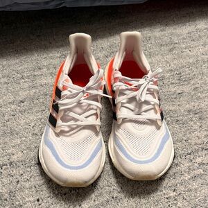 adidas ULTRABOOST White and Orange Athletic Shoes
